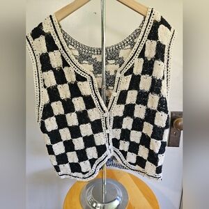 Granny square black n white crotchet vest
